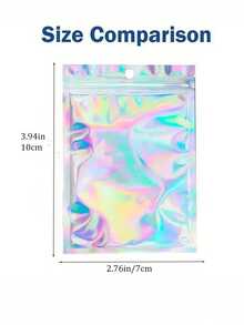 100pcs Reusable Holographic Bags, Laser Rainbow Pattern Self-Sealing Bags In Multiple Sizes, Suitable For Small Business Candy Bags, Front Window Sample Bags, Self-Sealing Bags, Holiday Gift Candy Bags - Multicolor - View 6