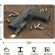 1 件逼真铁艺手枪带子弹墙面艺术印刷品，无框家居装饰手枪海报，适用于客厅，完美适用于圣诞节、万圣节、感恩节、狂欢节庆祝活动 - 7.87 英寸 x 11.81 英寸 - 彩色 - 查看 3