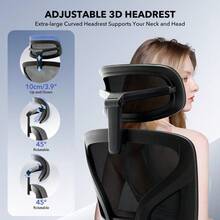 Ergonomic Office Chair, High Back Mesh Desk Chair With Adjustable Lumbar Support And Headrest, Home Office Computer Gaming Chair With 3D Armrests, 360° Swivel Rolling Task Chair For Adults - Black-d - View 3
