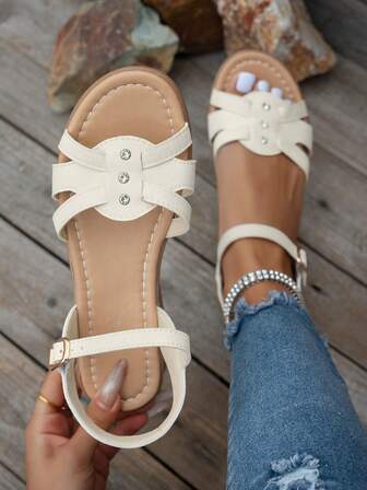 Sandalias planas para mujer, nuevas sandalias planas para primavera/verano con cristales blancos, suela suave, ligera y transpirable para la playa