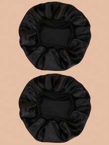 2pcs Stretchy Knit Beanie Hats, Silk Satin Finish Caps Hair Sleep Cap - Black - View 3