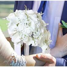 zxr INSUNSIX Ramo de lirio de calla de la novia flores de seda de 11 pulgadas para ceremonia de boda y aniversario blancos naturales125 - Blancosnaturales - Ver 4