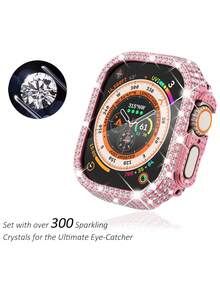 Surace 40mm 兼容表壳，带屏幕保护膜，适用于 Series 6/5/4/3/2/1；Bling Case 300 颗水晶钻石钢化玻璃保护套，适用于 38mm、40mm、42mm、44mm 表壳，银色 - 紅色 - 查看 3