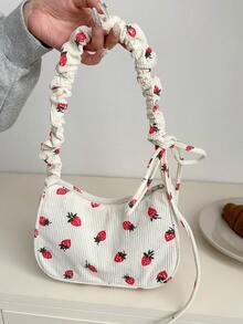 ¡Estilo Fresco y Moderno! Bolso de Hombro y Bandolera para Mujer | Diseño Minimalista con Detalle Plisado y Estampado Floral Pequeño | Gran Capacidad Interior, Ideal para el Día a Día | Material de Alta Calidad y Apariencia Elegante - Multicolor - Ver 3