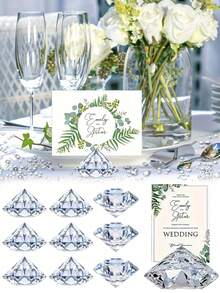 Crystal Clear Acrylic Diamond Shaped Place Card Holder - Includes Place Cards, Square Table Number Card Holder With Diamond Face Design, Suitable For Wedding Reception Seating Cards, Numbered Dining Tables, Party Table Number Plates, Event Meal Table Card Clips - Multicolor - View 2
