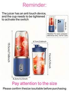 Wireless Portable Multi-Function USB Charging Juicer With Six-Blade System | Fresh Juice Cup Blender With Sports Lid, Smoothie Maker, Beverage Machine – The Perfect Gift For Home, Kitchen And Travel, Ideal For Valentine's Day, Thanksgiving, Christmas And Mother's Day. - Multicolor - View 5