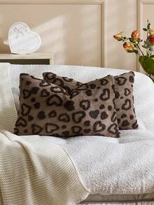1pc/2pcs Valentine's Day Heart Embossed Decorative Pillow Cover (Pillow Insert Not Included), Reversible Dutch Linen Fabric, Square Cushion Cover, Holiday Home Decor Pillow, Soft Velvet Fabric, Modern Decor For Sofa, Bedroom, Dorm - Brown - View 4