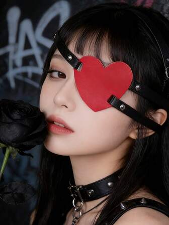 1개 여성 펑크 마스크 눈가리개 코스프레 PU 가죽 조절 가능한 마스크 가장 무도회 파티 카니발 의상 소품