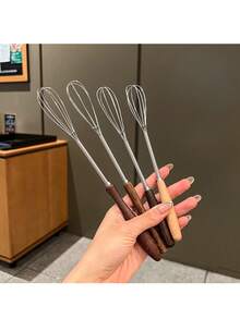 1/2pcs,Beech Handle Stainless Steel Household Mixer Manual Mini Cake Beater Butter Cream Stirring Rod - Multicolor - View 1