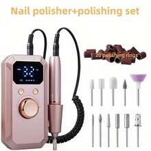 Electric Nail Drill With 32 Speeds LED Display For Shaping Polishing Removing Gel Nails, Nail File Machine With 11 Drill Bits For Acrylic Gel Dip Powder Polish Pink Gold - 粉色 - 查看 1