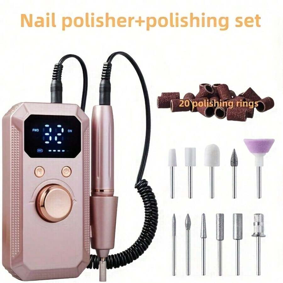 Electric Nail Drill With 32 Speeds LED Display For Shaping Polishing Removing Gel Nails, Nail File Machine With 11 Drill Bits For Acrylic Gel Dip Powder Polish Pink Gold - 粉色 - 查看 1