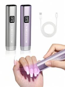 YOKEFELLOW 可充电手持美甲灯，银紫色便携式无线UV美甲灯，带自动感应器和20秒/60秒双定时器及液晶显示屏，快速固化凝胶、水钻美甲贴片、胶水，适用于美甲沙龙、家庭DIY美甲，2025新款