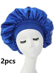 2pcs Stretchy Knit Beanie Hats, Silk Satin Finish Caps Hair Sleep Cap - Black - View 17