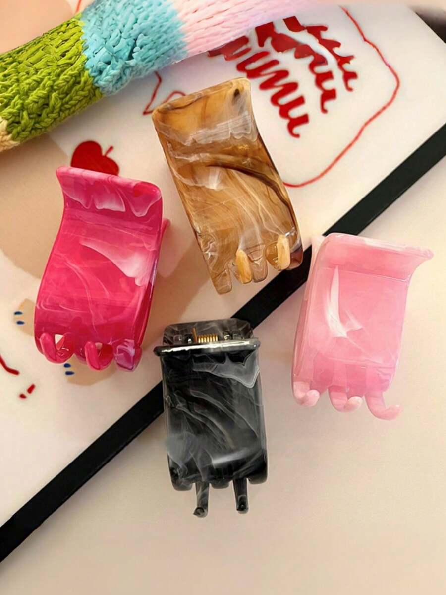 1pc/4pcs Marble Pattern Bohemian ABS Plastic Hair Clips, 2026 New Arrival Marble Hair Accessories For Back To School, Vacation, Travel, Party, Birthday, Office, Beach Summer Beach Claw Clips Vacay Hair Claws - Multicolor - View 1