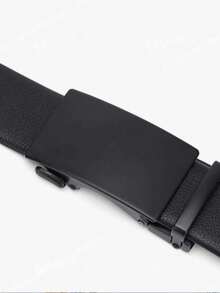 1pc Men's Leather Belt With Automatic Buckle, Fashion Casual Business Waist Belt For Young And Middle-Aged - Black - View 2