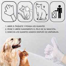 6 toallitas por paquete Toallitas Pet Glove + Toallitas limpiadoras universales para gatos y perros Sin fragancia, hipoalergénicas / Material de doble cara Adecuadas para la limpieza diaria del pelaje / Cuidado durante las salidas / Aseo de mascotas pequeñas Limpian y desodorizan / Acondicionan y suavizan el pelaje No se pegan después de su uso / Seguras si se lamen Cómodo envase individual - Blanco - Ver 9