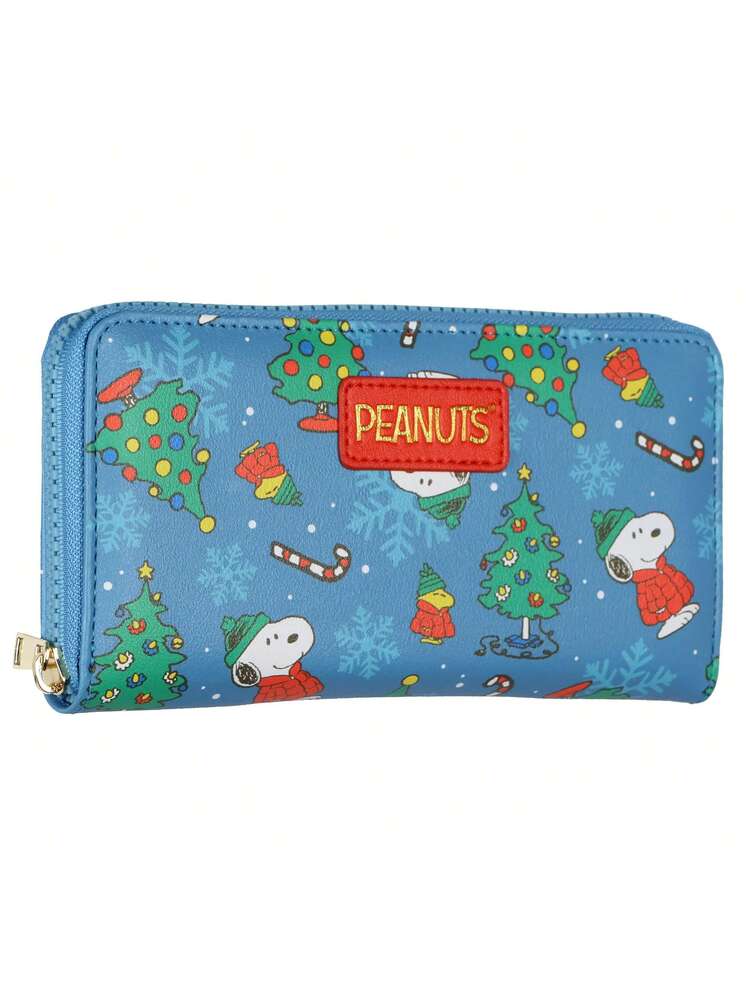 Peanuts Zip Around Wallet Snoopy And Woodstock Holiday Faux