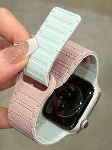 一套双色磁扣硅胶表带+表壳，适用于46mm、38mm、40mm、41mm、42mm、44mm、45mm、49mm表盘，可爱糖果色表带搭配保护壳，兼容苹果Series 11、10、9、8、7、6、5、SE、Ultra 2。 - 粉色 - 查看 5