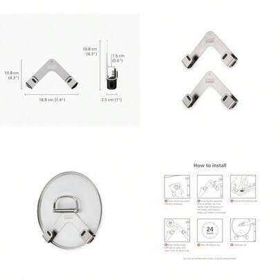 New Joseph Joseph Space Set Of 2 Pot And Pan Lid Holders Self Adhesive Wall Mount Storage Organiser Suitable For Lids Up To 28 Cm 3M  Tape And Screws Included Stainless Steel
