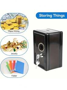 Heavy Duty Dual Key Safe Box - Heavy Duty Metal Structure, Large Capacity Security Box, Equipped With Dual Locking Mechanism, Key Input And Emergency Unlock Function, Compact Floor/Desktop Safe, Suitable For Home, Office, Commercial Use - Storages Cash, Jewelry, Valuables - No Power Needed, Sturdy And Portable (4.7x3.9x7.1 Inches), Suitable For Home, Office, Commercial Use - Black Modern Design - Multicolor - View 4