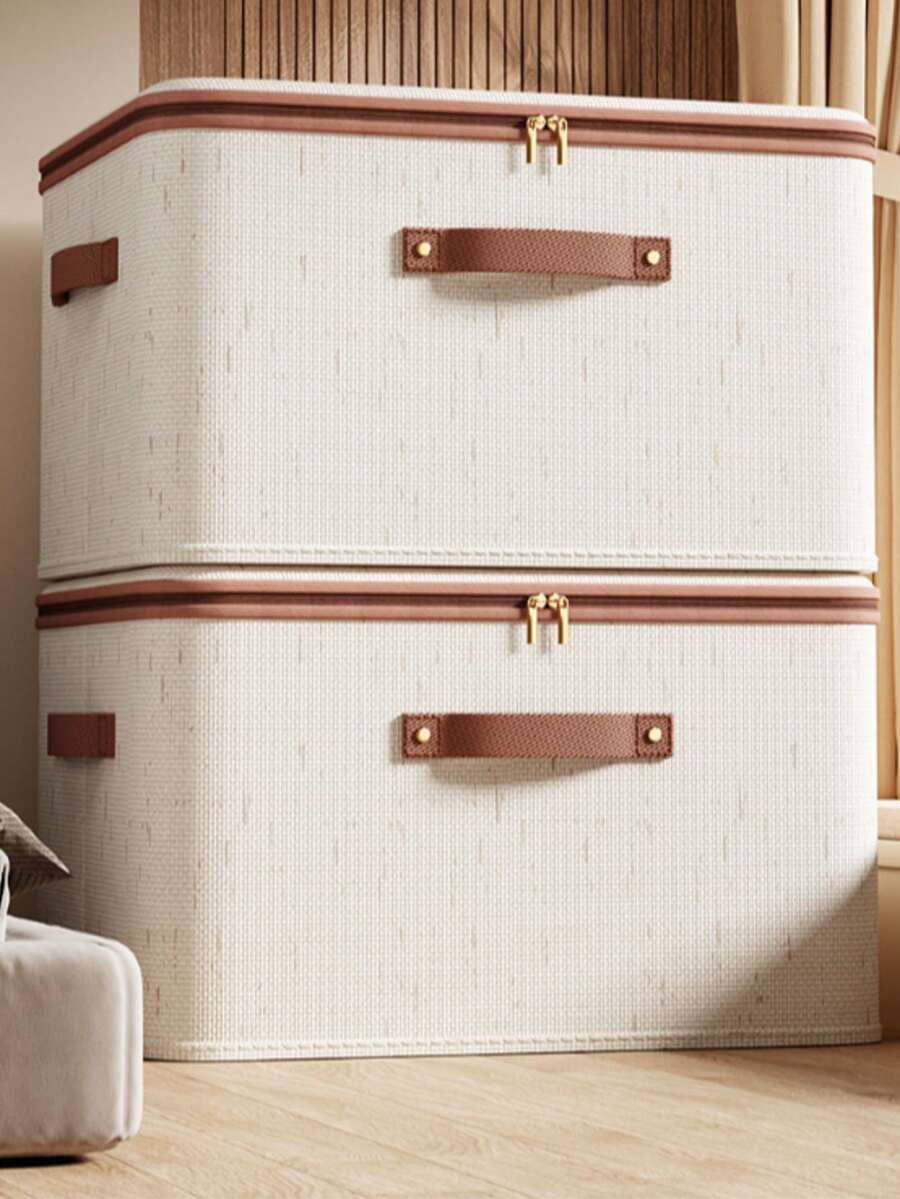 1 Peça Caixa de Armazenamento com Zíper e Tampa - Grande Capacidade - Adequada para Roupas, Itens Domésticos e Armazenamento de Quarto - À Prova de Poeira, À Prova de Umidade, Sem Necessidade de Instalação - Aplicável para Sala de Estar, Quarto, Despensa e Interior de Guarda-Roupa - Multicolorido - Visão 1