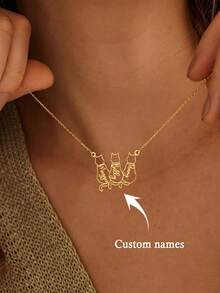 1pc Custom Pet Cat Cut-Out Name Necklace, Customizable 1-3 Names, Custom Name Necklace, Minimalist Necklace, Pet Name Custom Necklace, Personalized Gifts, Women's Necklaces, Custom Necklaces, Women's Jewelry, Cat Commemorative Gifts, Cat Lovers Gifts, Christmas Gifts, Birthday Gifts - Multicolor - View 2