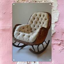 1pc Vintage Rattan Rocking Chair Metal Tin Sign, Antique Sewing Craftsmanship Canvas Print, Durable Artistic Wall Decor For Home And Office - Multicolor - View 1