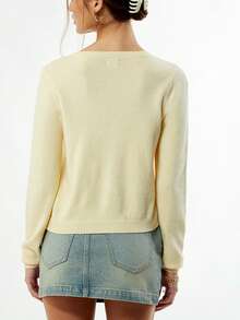 Womens Cardigan Sweaters Round Neck Long Sleeve Lightweight Button Down Sweater 2026 Spring Knit Tops - Yellow - View 6
