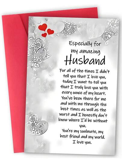 1 张“你是最棒的老公”情人节贺卡。包含信封和优质纸张。俏皮优雅的心形设计。表达温柔的爱意——送给老公的理想贺卡（4.7 英寸 x 6.7 英寸）。