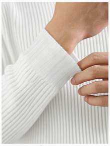 Men's Solid Color Casual Ribbed Turtleneck Long Sleeve Sweater, Autumn/Winter - White - View 8