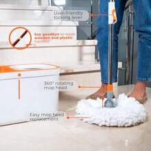 Spin Mop And Bucket Set Cleaning System Wringer 360 Microfiber Mop With Stainless Steel Handle Self Wringing Bucket For Tile Hardwood Laminate Floors Includes 2 Mop Head Refills - 白色 - 查看 2