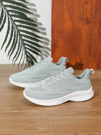 Men's Gray Breathable Mesh Retro Running Shoes, Classic Solid Color Lace-Up, Lightweight & Comfortable Summer Casual Sports Sneakers, Daily Fitness Training, Great Gift For Dad