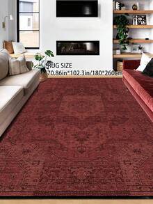 1pc Vintage Distressed Persian Style Rug, Red Bohemian Moroccan Comfortable Polyester, Pink Rug Rectangular Easy Care Machine Washable Area Carpet, Suitable For Living Room, Hallway, Bedside, Sitting Room, Bedroom, Home Decor - Multicolor - View 30