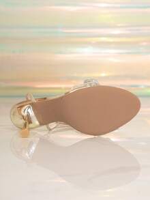 Women's New Sparkling Bow Rhinestone Criss-Cross Pointed Toe Shallow Gold High Heels, Elegant French Style Party Dress Shoes - Gold - View 6