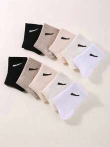 10双秋冬牛奶咖啡色运动袜，简约图案设计，时尚休闲男女通用，柔软透气保暖，情侣款，适合运动、校园、日常穿着 - 彩色 - 查看 3