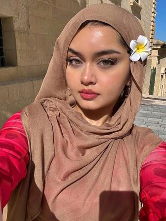 1pc Solid Color Soft Lightweight Large Rectangular Muslim Hijab Scarf