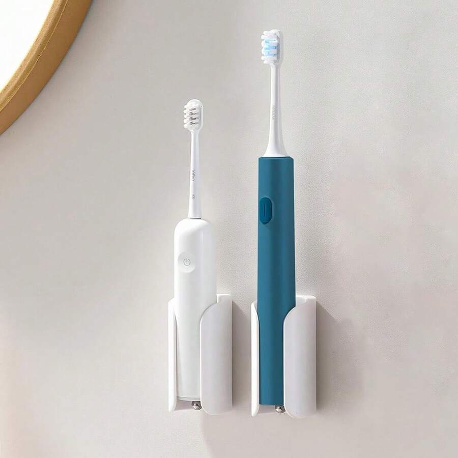 Electric Toothbrush Holder For Bathroom, Wall-Mounted Toothbrush Stand With Self-Adhesive, Compact Bathroom Caddy For Electric Toothbrushes (White-2pcs) - White-2pcs - View 1