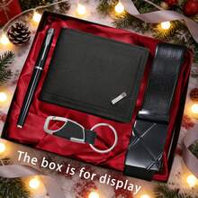 男士钱包+男士皮带四件套，日常男士搭配，专为男士设计，时尚休闲奢华帅气运动男士钱包套装，适合作为圣诞节、情人节礼物送给父亲（不含礼盒） - 黑色 - 查看 2