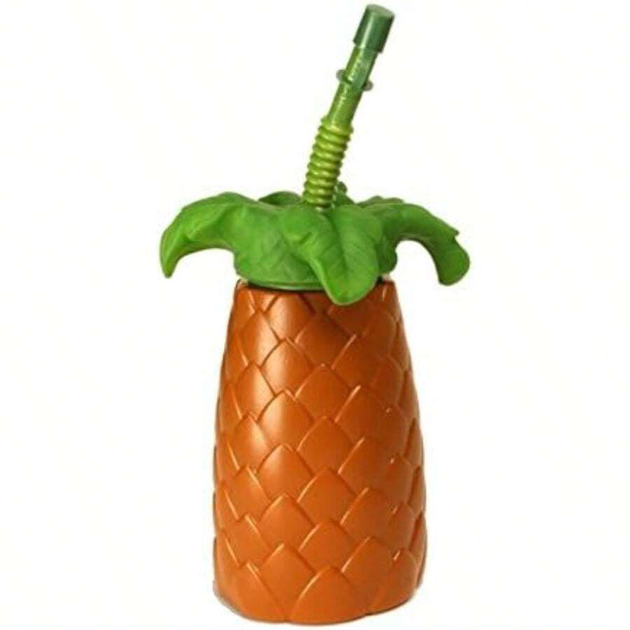 Amscan Tropical Pineapple Sippy Cup for Cold Hawaiian Summer Party Drinks Reusable Beach Luau Picnic Drinkware, Plastic, 22 oz. Party Supplies(1 pieza) - Multicolor - Ver 1