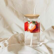 4 Sets/2 Sets/1 Set (Each Set Includes 1 X 550ml Glass Cup, 1 X Bamboo Lid, 1 X Glass Straw, 1 X Straw Brush) 21.3oz Borosilicate Glass Beverage Cup, Cute & Reusable, Suitable For Bubble Tea, Iced Coffee, Tea Drinks, Restaurants - Multicolor - View 7