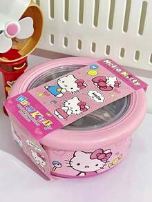 Sanrio 1200ml Super Large Capacity Hello Kitty Bento Lunch Box With Lid, Suitable For School Lunch, Includes Stainless Steel Ramen Bowl, Can Be Matched With Matching Cutlery, Salad & Dessert Bowls, Fridge Storage Set, Reusable Bowls, Ideal For Cold Dishes And Hot Foods
