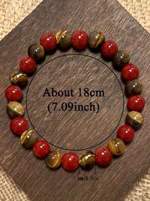 内在力量宝石手链 – 红碧玉、虎眼石，象征守护、自信、勇气和能量，串珠瑜伽冥想饰品，男女皆宜 - 彩色 - 查看 3