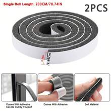 2-Roll Plastic Door And Window Sealing Strip - Noise-Proof, Windproof, Dustproof, And Waterproof Tape, 78.74x0.59 Inch High-Quality Door And Window Sealing Strip, Easy To Cut, No Tools Required, Durable Polystyrene Material, Used For Heat Insulation And Noise Reduction, Suitable For Home Decor, Living Room, Bedroom, Bathroom, And Kitchen. - Black - View 8