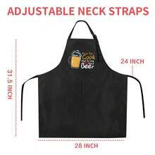 ZOORON Funny Black Chef Aprons For Men Adjustable BBQ Grill Kitchen CooFKing Aprons With Pockets, Grill Accessories,KisstheCookandBingHimaBeer - KisstheCookandBingHimaBeer - 查看 5