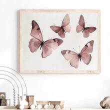 1pc Canvas Wall Art Butterfly Design _ Pink Watercolor Butterfly Painting _ Burgundy-Style Artwork _ Printable Wall Decor _ Girls' Room Decor Baby Room Supplies Girls' Bedroom Decorative Art - Framed Nursery Wall Art Perfect For Children's Room Decor, Playroom Decor Children's Room Decor Nursery Decor
