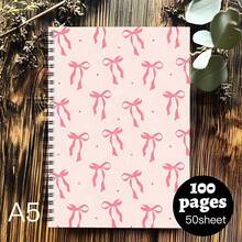 Sổ tay lò xo 100 trang màu hồng thời trang với nơ, món quà hoàn hảo cho phụ nữ và bé gái, sổ ghi chép phong cách, dễ thương và bền, đồ dùng học tập. - Nhiều màu - Xem 9