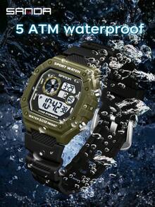 SANDA 2202 Fashion Men's Electronic Watch Sports Multifunctional Waterproof LED Luminous Single Display Small Square Electronic Watch - màu xanh lá - Xem 3