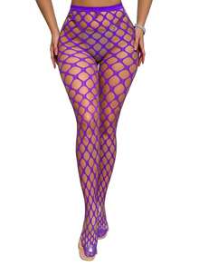 Women's Large-Grid Sheer Pantyhose, High-Waisted Sexy Net Stockings, Fashionable And Unique See-Through Leg Beauty Stockings, Retro Tattoo Lace Sheer Net Stockings - 彩色 - 查看 10