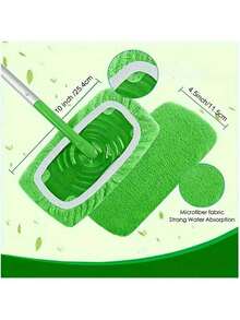 2/4/6 Pcs Reusable Microfiber Mop Pads Compatible , Dry And Wet Dual-Purpose Flat Mop Covers, Washable Pads For Surface/Hardwood Floor Cleaning (Mop Not Included) - 綠色 - 查看 2