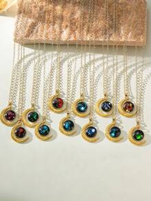 2件套金银复古月亮夜光吊坠，十二星座项链，附星座卡片，派对/生日礼物，日常佩戴 - 金+銀 - 查看 5